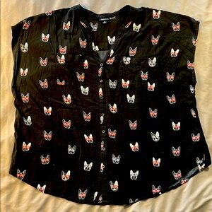 Torrid Frenchie Pup USA Sunglasses Sleeveless Button Down 4th of July Summer Top